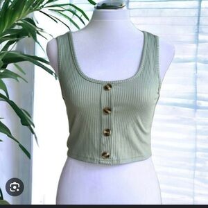 Sleek Olive Green Ribbed Button-Down Tank Top